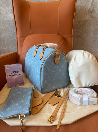 Louis Vuitton Blue Monogram Leather Speedy 30 Handbag