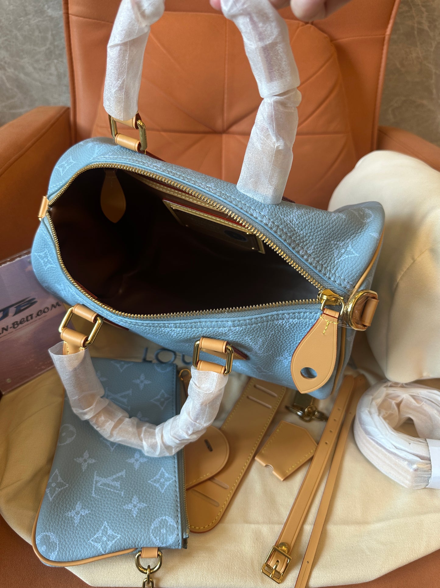 Louis Vuitton Blue Monogram Leather Speedy 30 Handbag