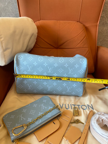 Louis Vuitton Blue Monogram Leather Speedy 30 Handbag