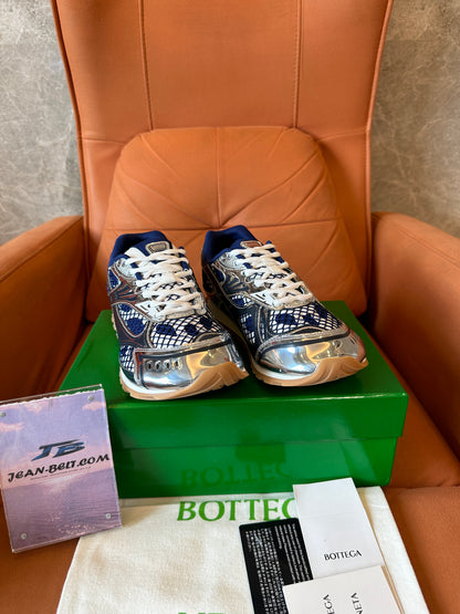 Bottega Veneta Mesh Panel Sneakers Blue White Silver Low-Top Trainers
