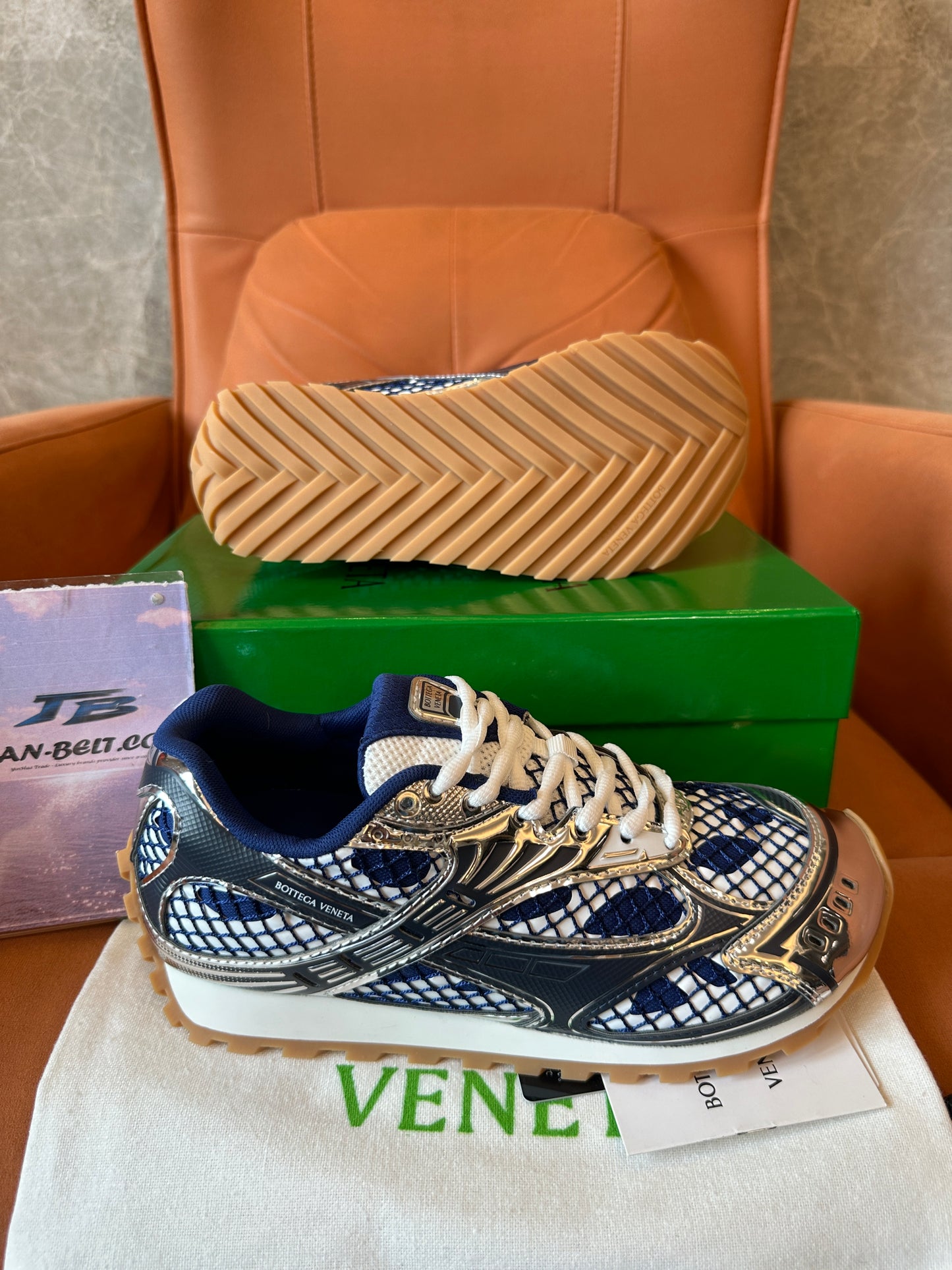 Bottega Veneta Mesh Panel Sneakers Blue White Silver Low-Top Trainers
