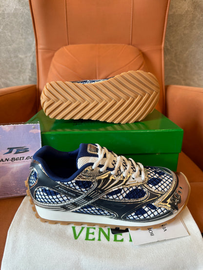 Bottega Veneta Mesh Panel Sneakers Blue White Silver Low-Top Trainers