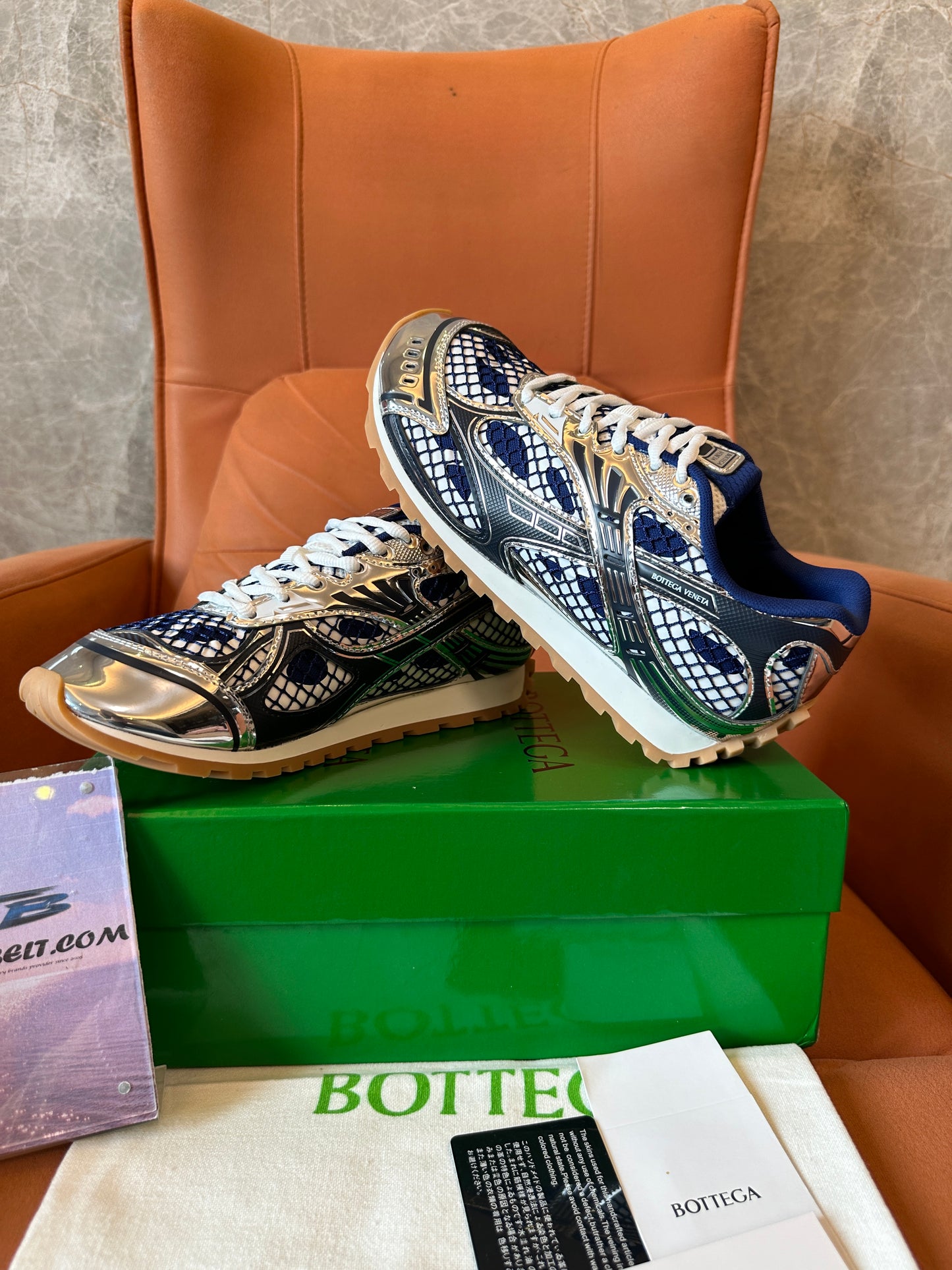 Bottega Veneta Mesh Panel Sneakers Blue White Silver Low-Top Trainers