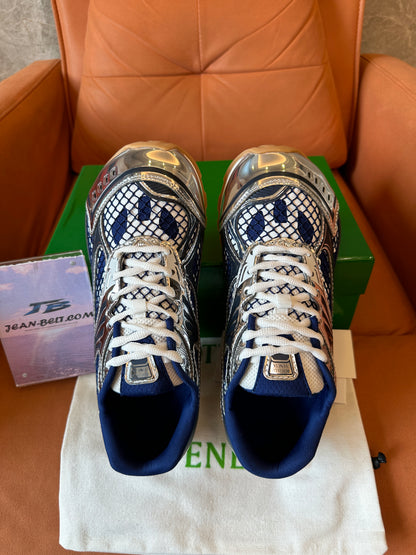 Bottega Veneta Mesh Panel Sneakers Blue White Silver Low-Top Trainers