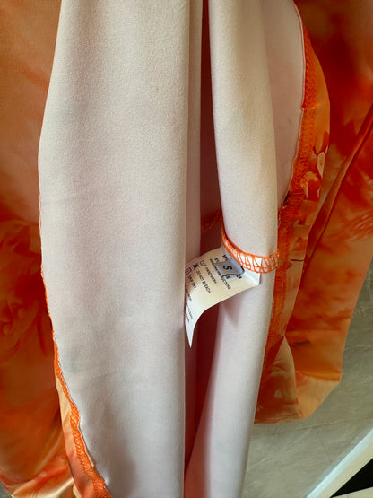 Orange Floral Halter Neck Maxi Dress Backless Sleeveless Long Dress
