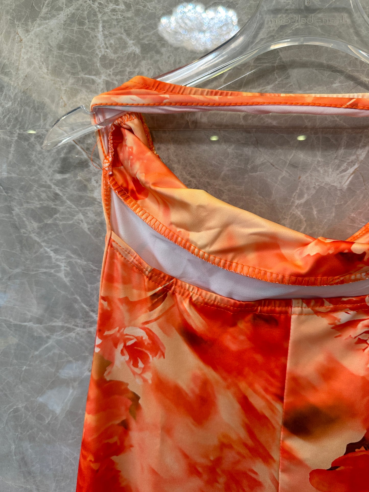 Orange Floral Halter Neck Maxi Dress Backless Sleeveless Long Dress