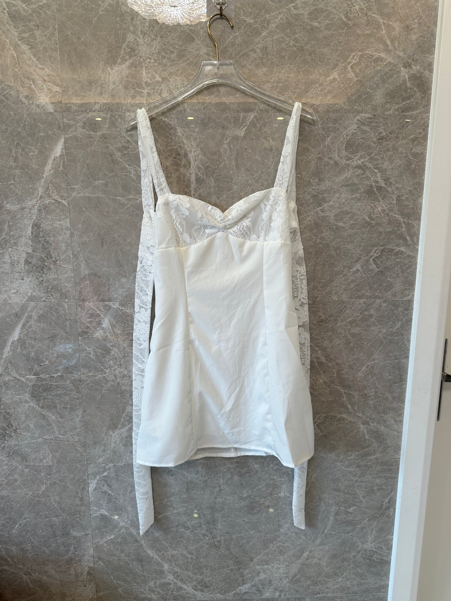 White Lace Panel Mini Dress