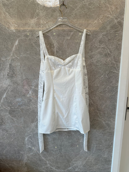 White Lace Panel Mini Dress