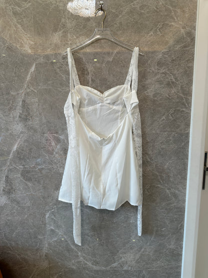 White Lace Panel Mini Dress