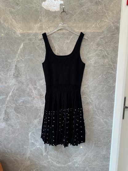 Sandro Knit Mini Dress with Crystal Embellishment – Sleeveless Pleated Dress