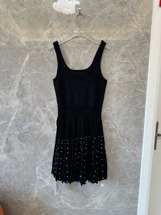 Sandro Knit Mini Dress with Crystal Embellishment – Sleeveless Pleated Dress