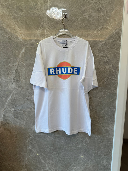 T-shirt Rhude Sunset Gas Logo – T-shirt de algodão branca com estampado retro