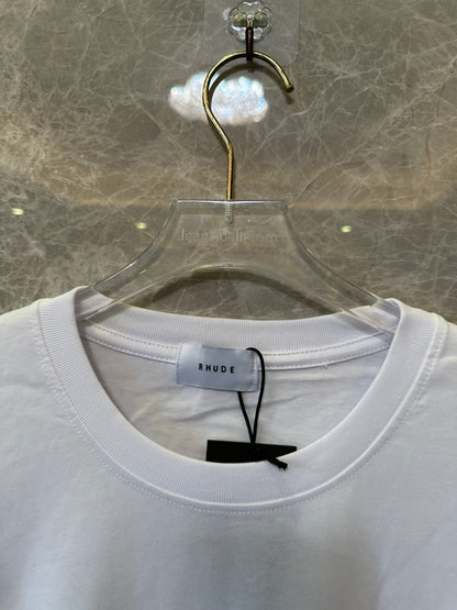 Rhude Sunset Gas Logo T-shirt – White Cotton Tee with Retro Print