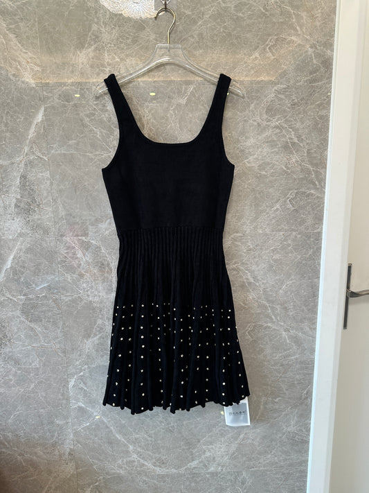 Sandro Knit Mini Dress with Crystal Embellishment – Sleeveless Pleated Dress