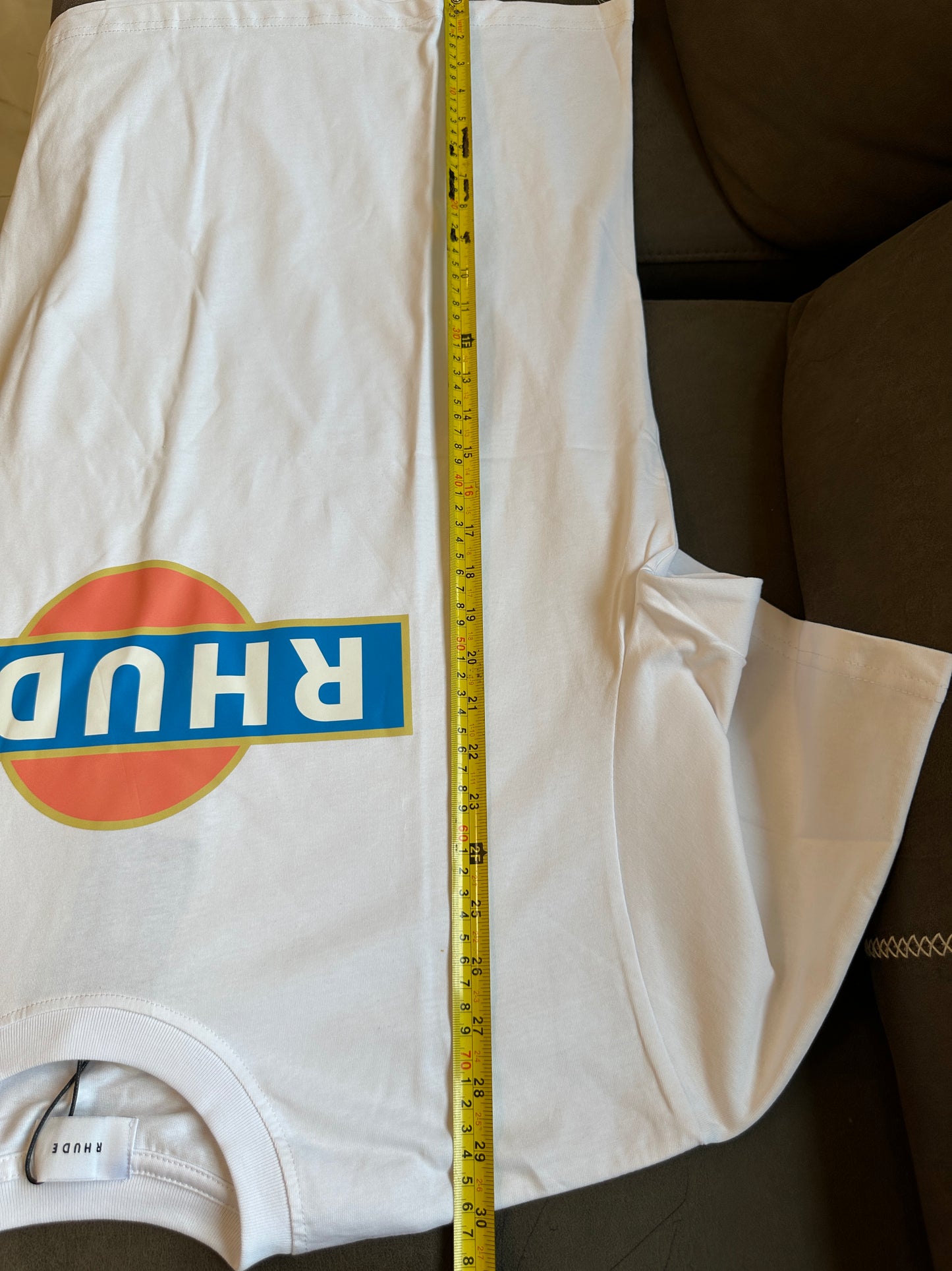 Rhude Sunset Gas Logo T-shirt – White Cotton Tee with Retro Print