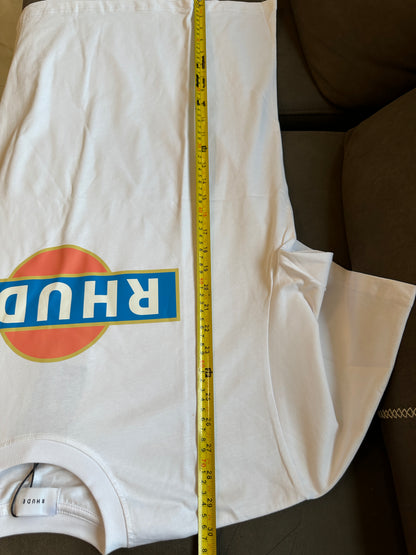 Rhude Sunset Gas Logo T-shirt – White Cotton Tee with Retro Print
