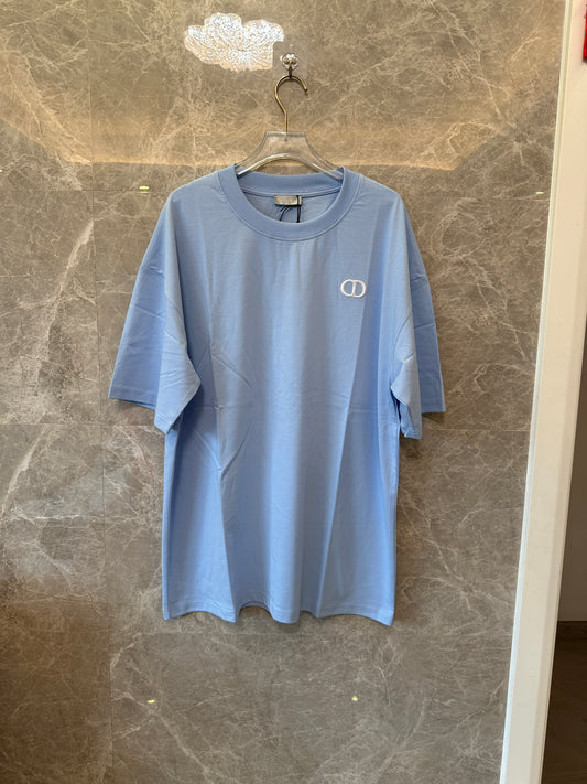 Dior CD Icon Embroidered Logo T-shirt – Light Blue Cotton Oversized Tee