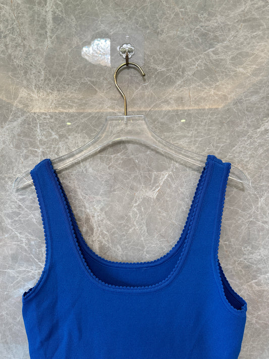 Sandro Blue Knit Mini Dress with Crystal Embellished Pleated Hem