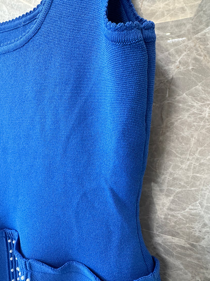 Sandro Blue Knit Mini Dress with Crystal Embellished Pleated Hem
