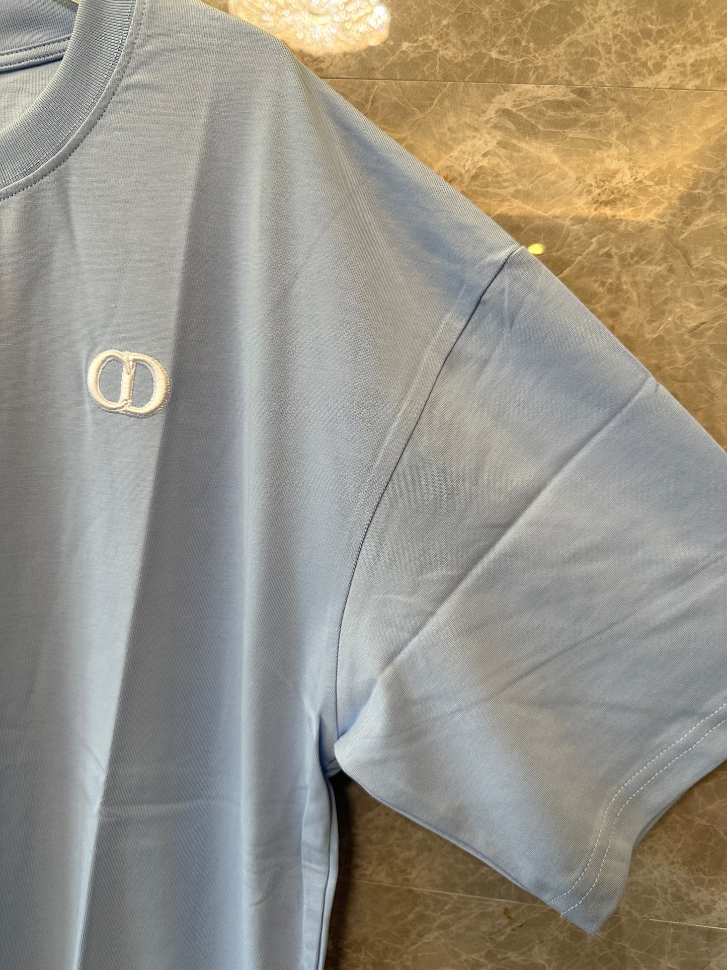 Dior CD Icon Embroidered Logo T-shirt – Light Blue Cotton Oversized Tee