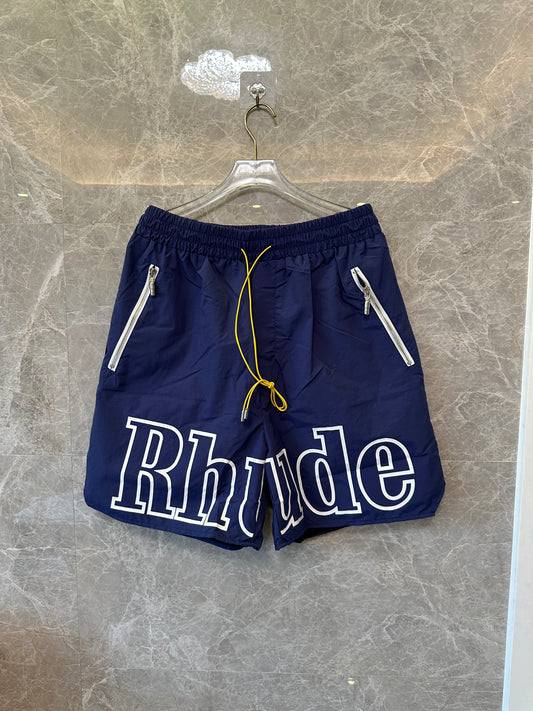 Calções Rhude em Nylon – Azul-marinho com Cordão Amarelo