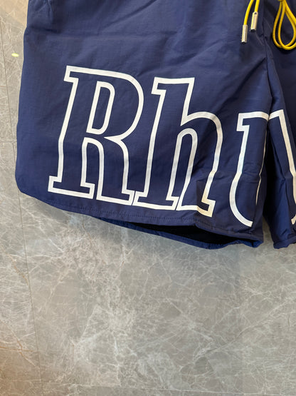 Rhude Nylon Shorts – Navy with Yellow Drawstring