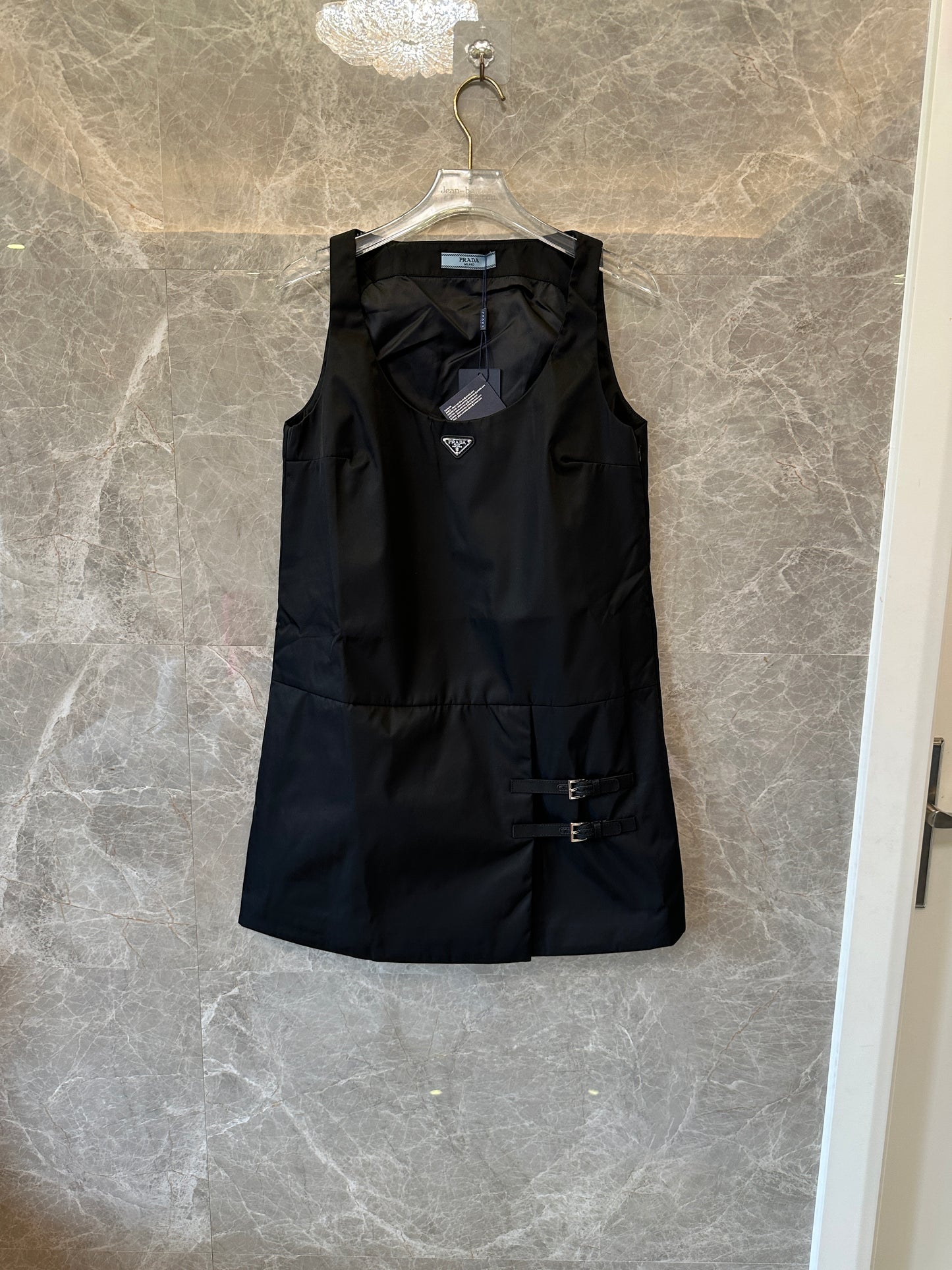 Prada Black Re-Nylon Mini Dress with Buckle Details & Triangle Logo