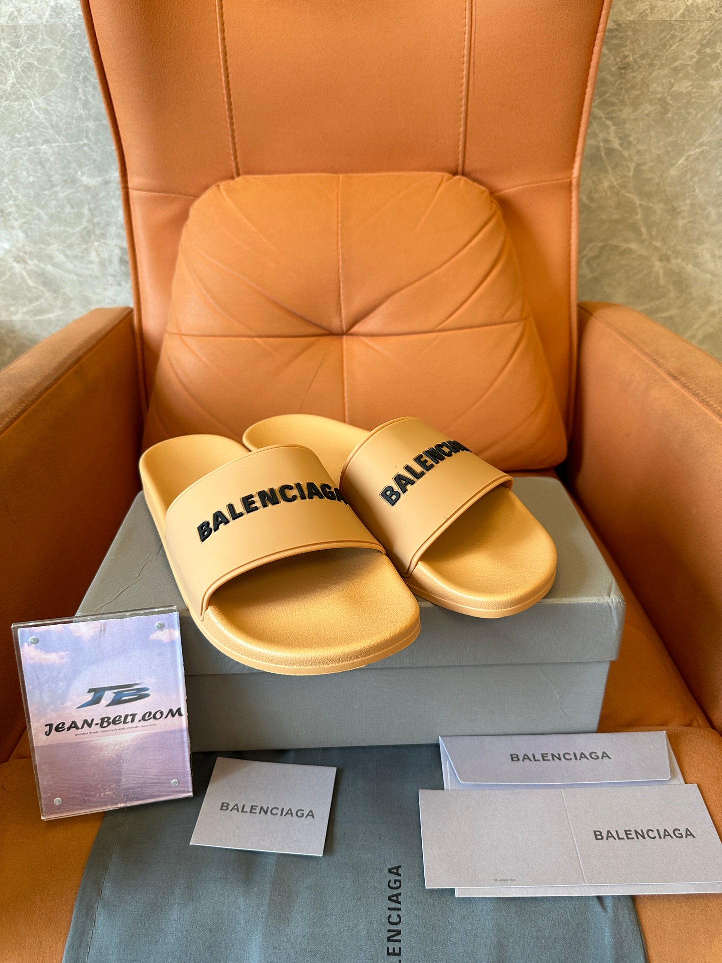 Balenciaga Beige Logo Rubber Slide Sandals