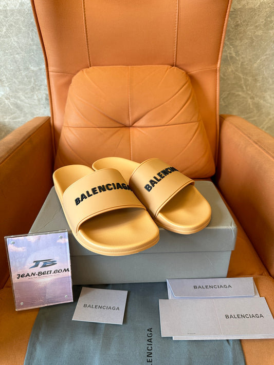 Balenciaga Beige Logo Rubber Slide Sandals