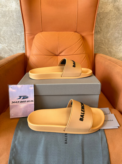 Balenciaga Beige Logo Rubber Slide Sandals