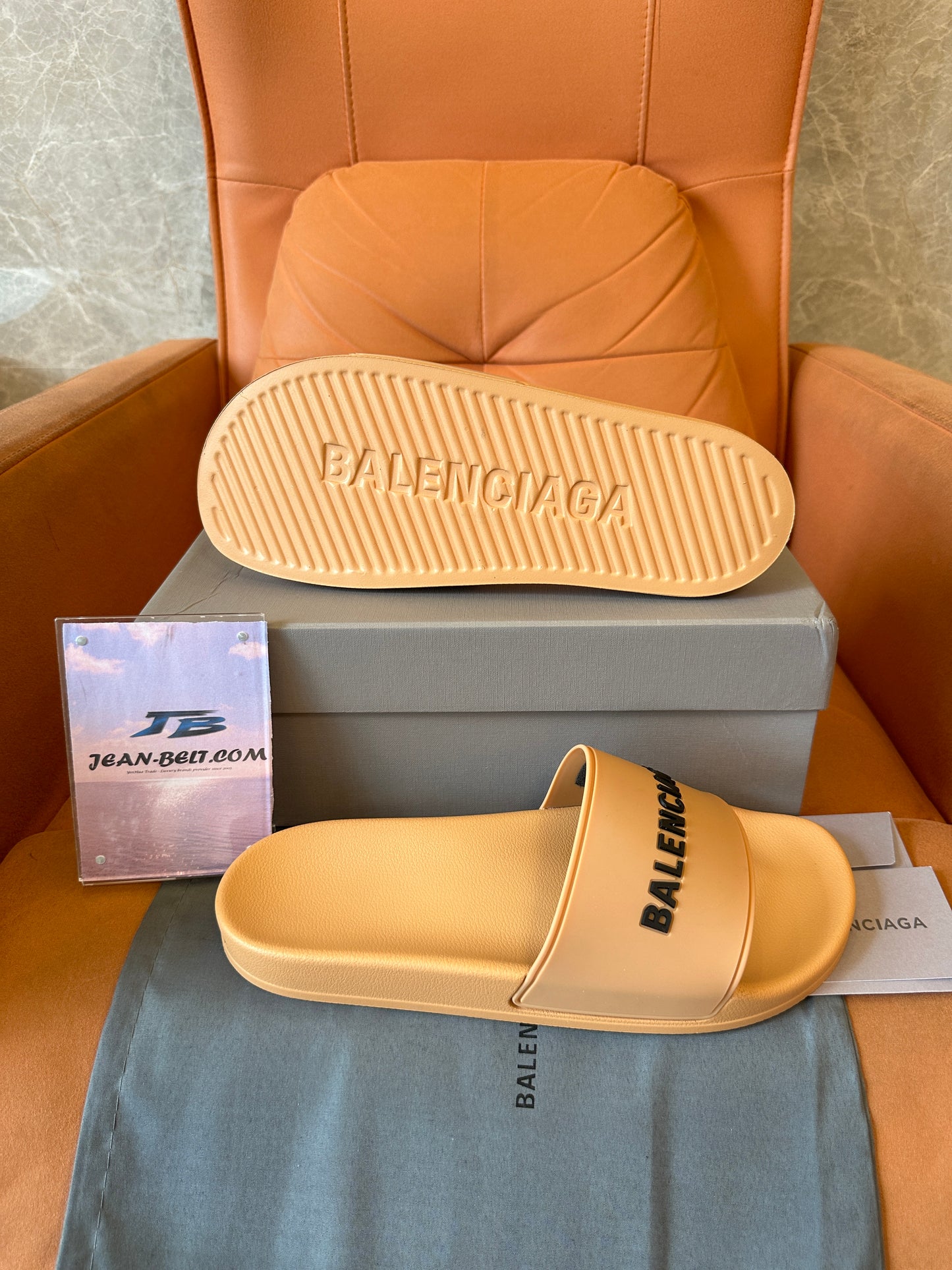 Balenciaga Beige Logo Rubber Slide Sandals