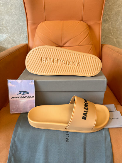 Balenciaga Beige Logo Rubber Slide Sandals