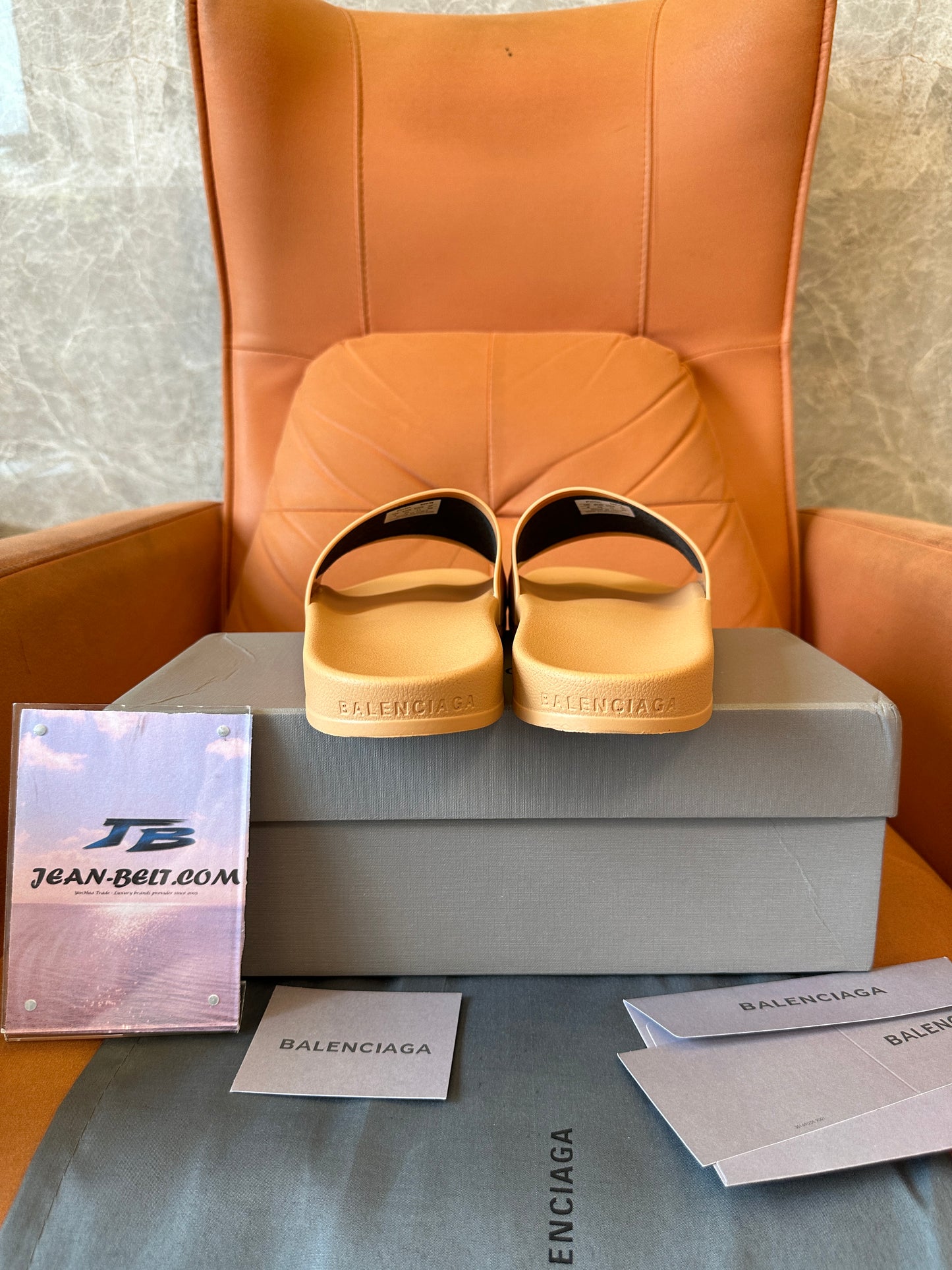 Balenciaga Beige Logo Rubber Slide Sandals