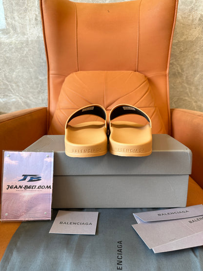 Balenciaga Beige Logo Rubber Slide Sandals