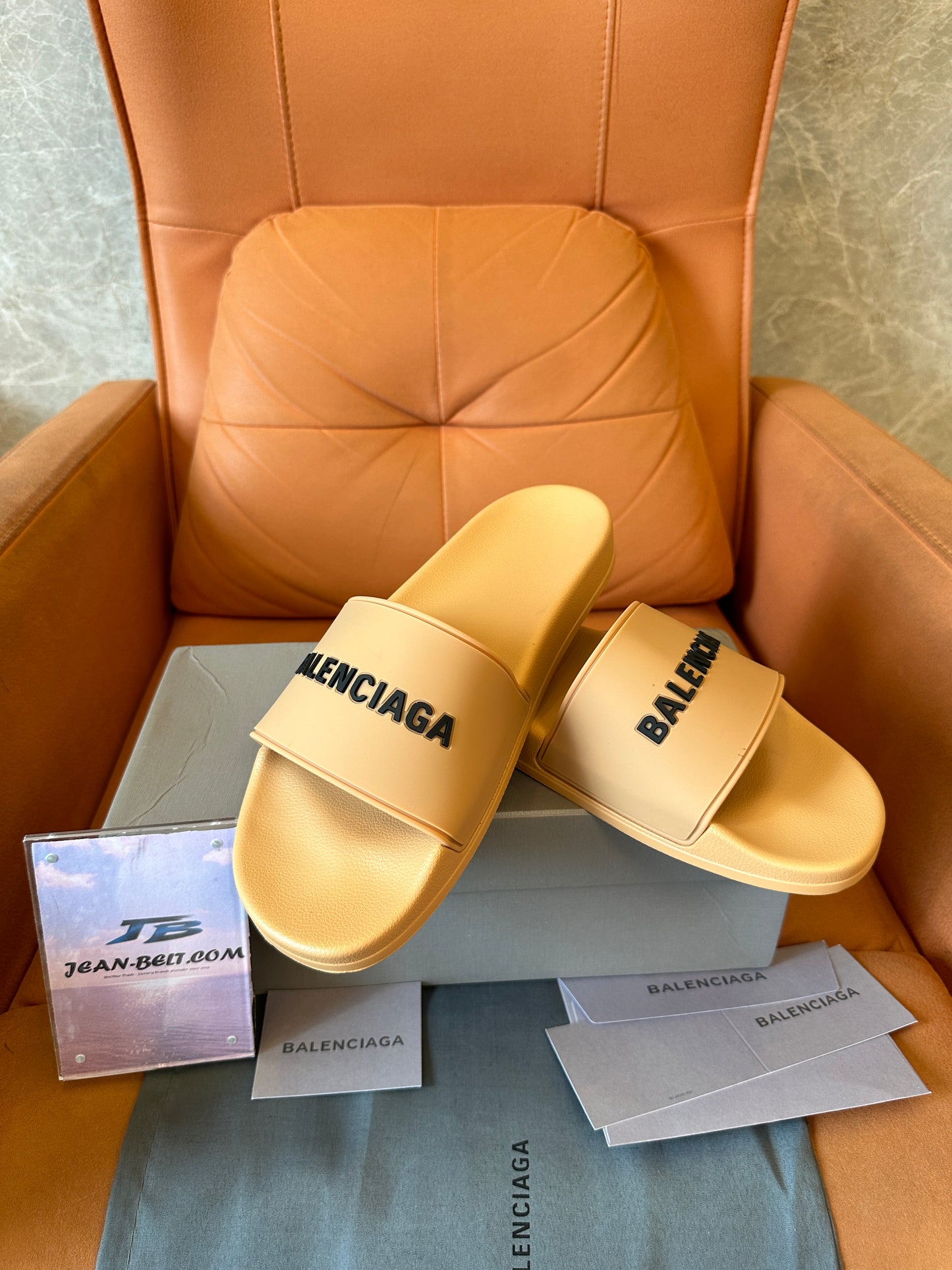 Balenciaga Beige Logo Rubber Slide Sandals
