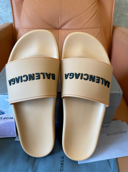 Balenciaga Beige Logo Rubber Slide Sandals