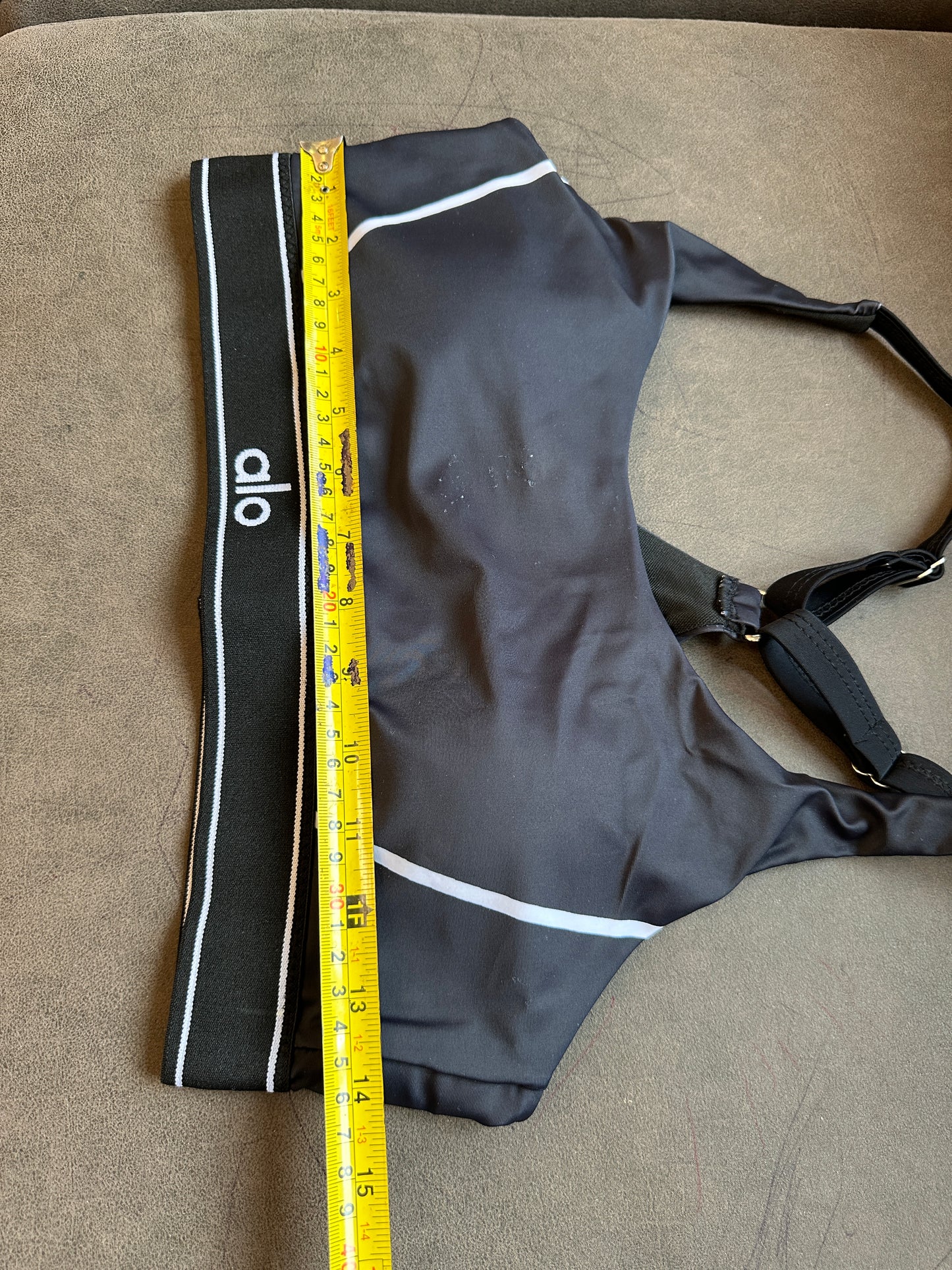 Alo yoga Black Sports Bra & High-Waist Legging Set with White Piping