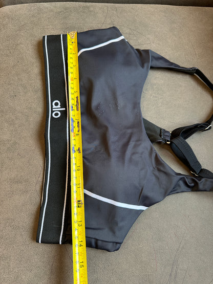 Alo yoga Black Sports Bra & High-Waist Legging Set with White Piping