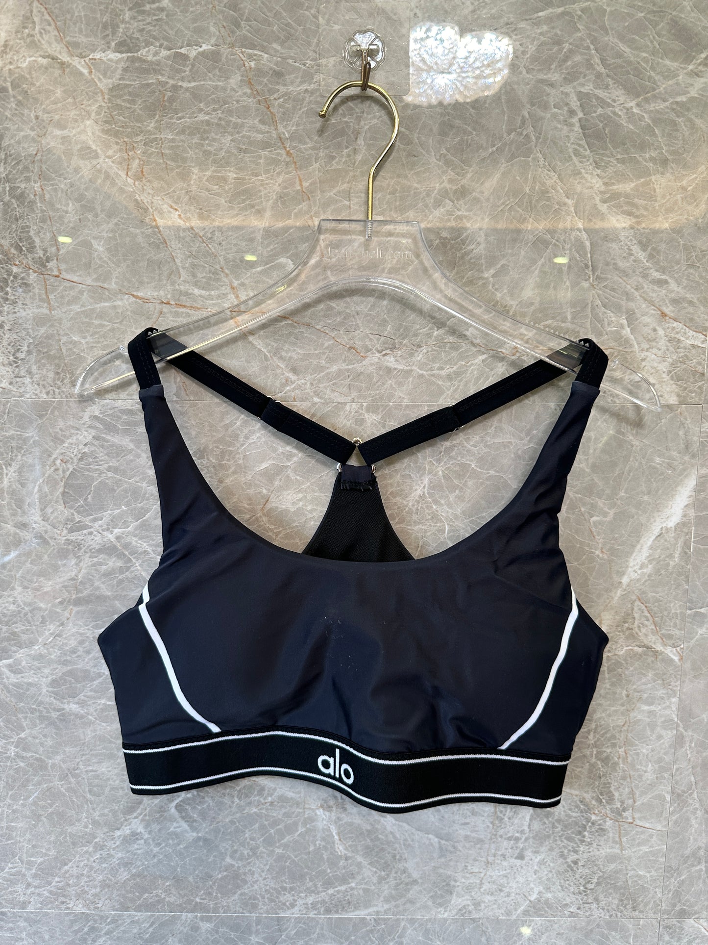 Alo yoga Black Sports Bra & High-Waist Legging Set with White Piping