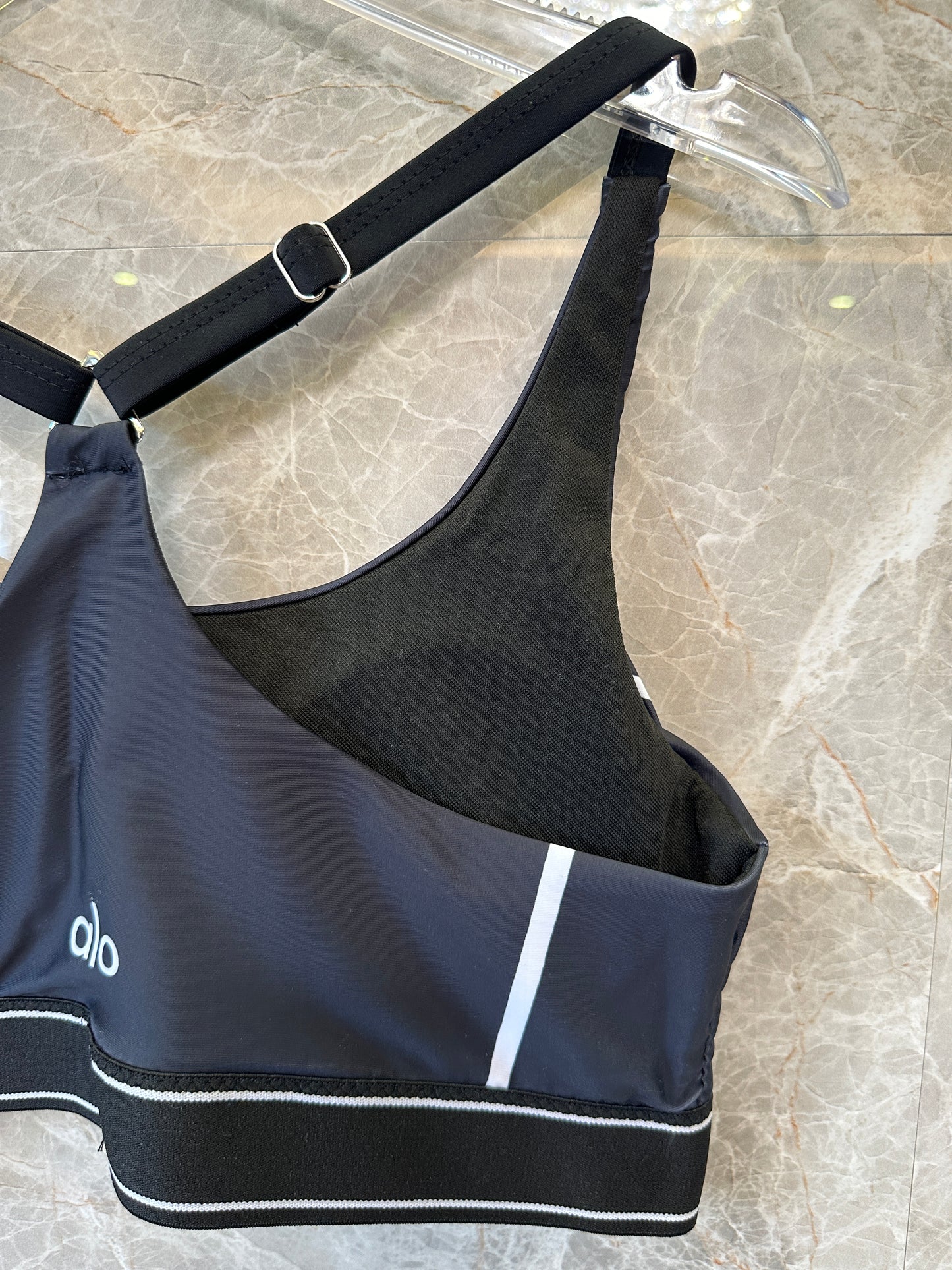 Alo yoga Black Sports Bra & High-Waist Legging Set with White Piping