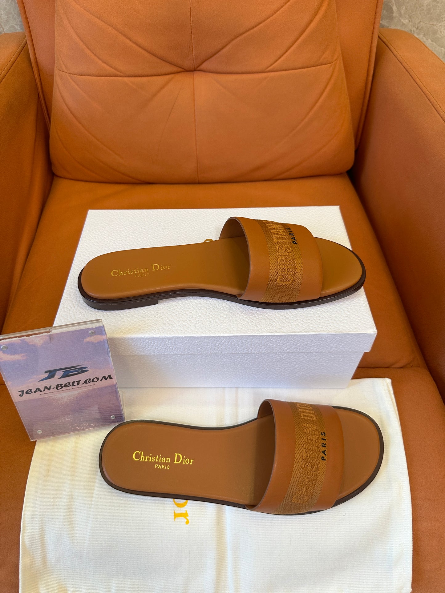 Christian Dior Dway Flat Slide Sandals in Tan Brown