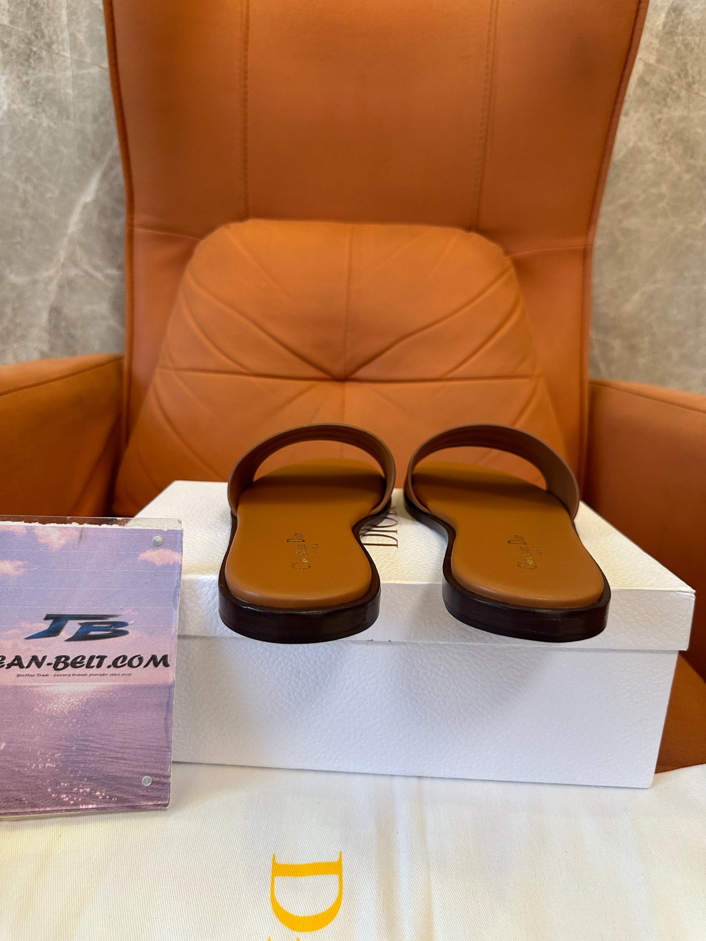Christian Dior Dway Flat Slide Sandals in Tan Brown