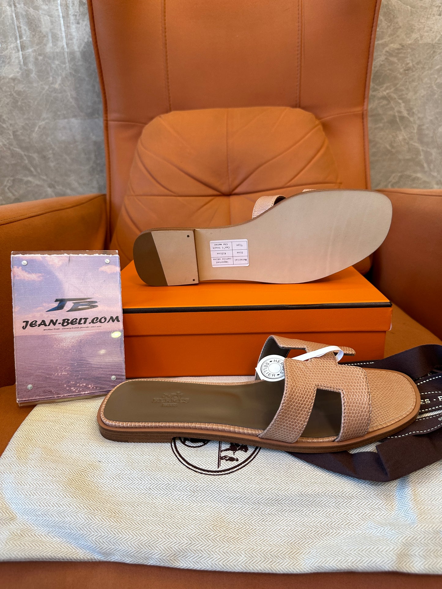Hermes Lizard Skin H Cut Flat Slide Sandals Handcrafted Luxury Summer Slippers