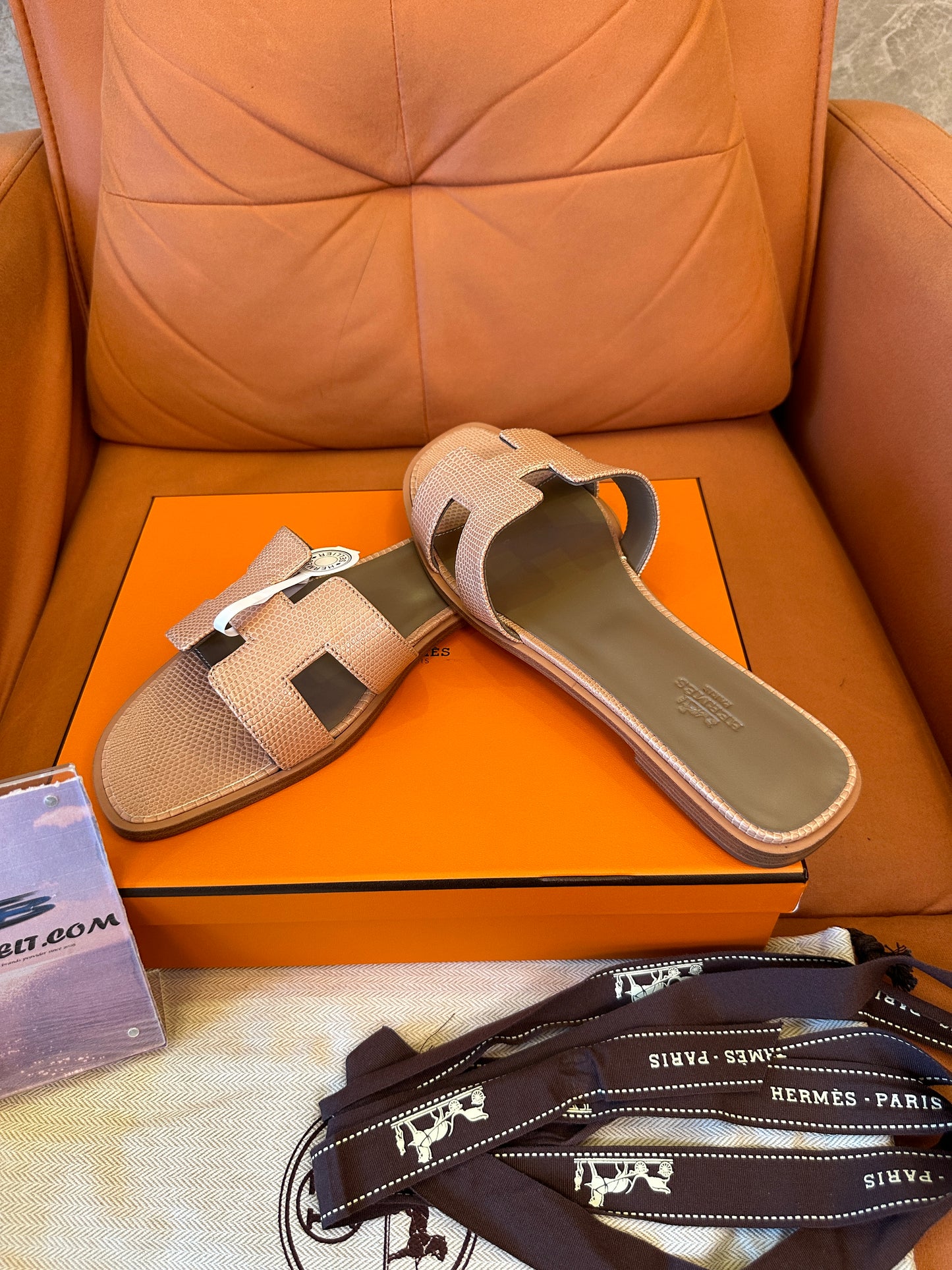 Hermes Lizard Skin H Cut Flat Slide Sandals Handcrafted Luxury Summer Slippers