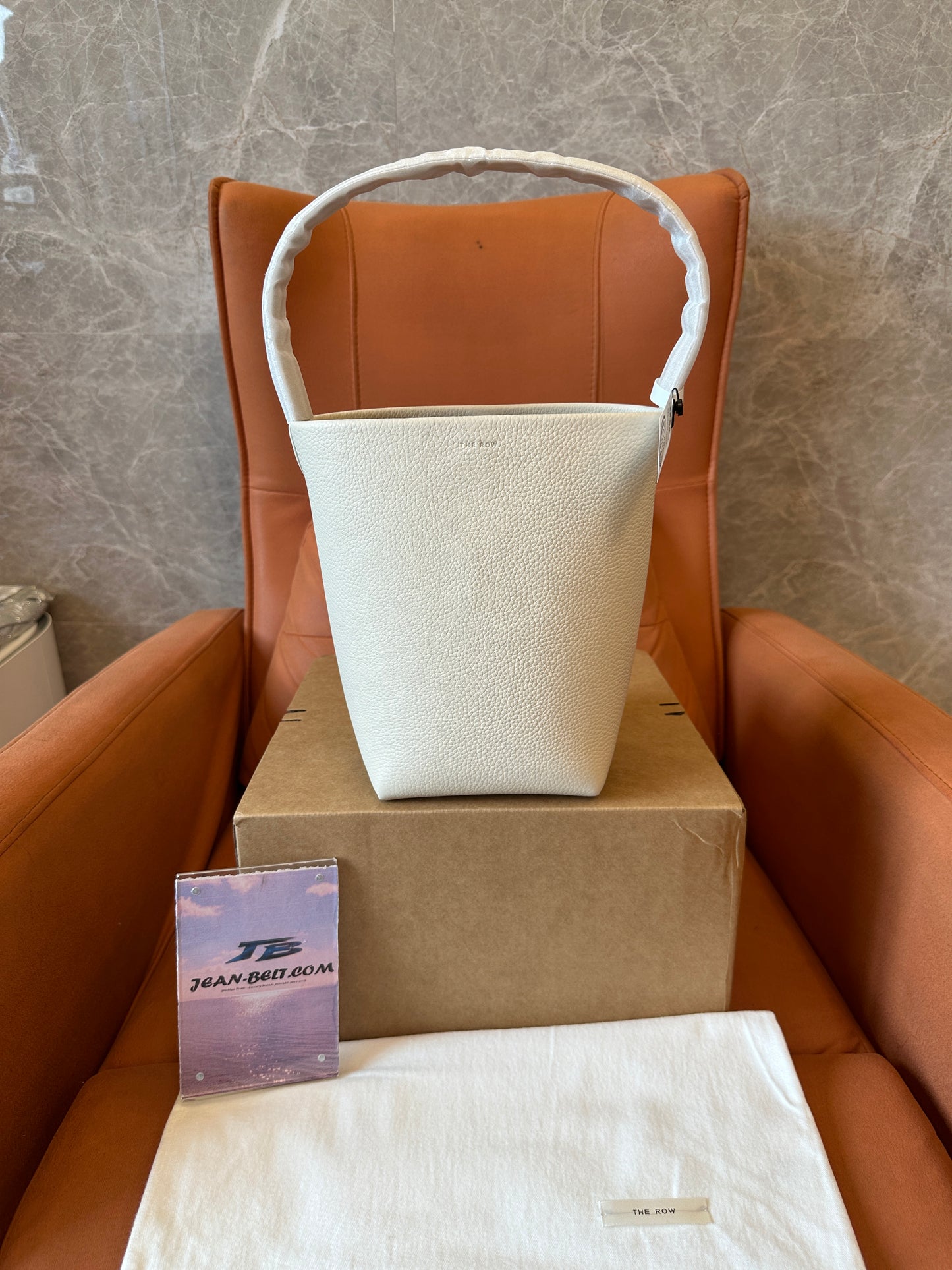 The Row Park Bucket Bag White Pebbled Leather Top Handle Minimalist Luxury Handbag