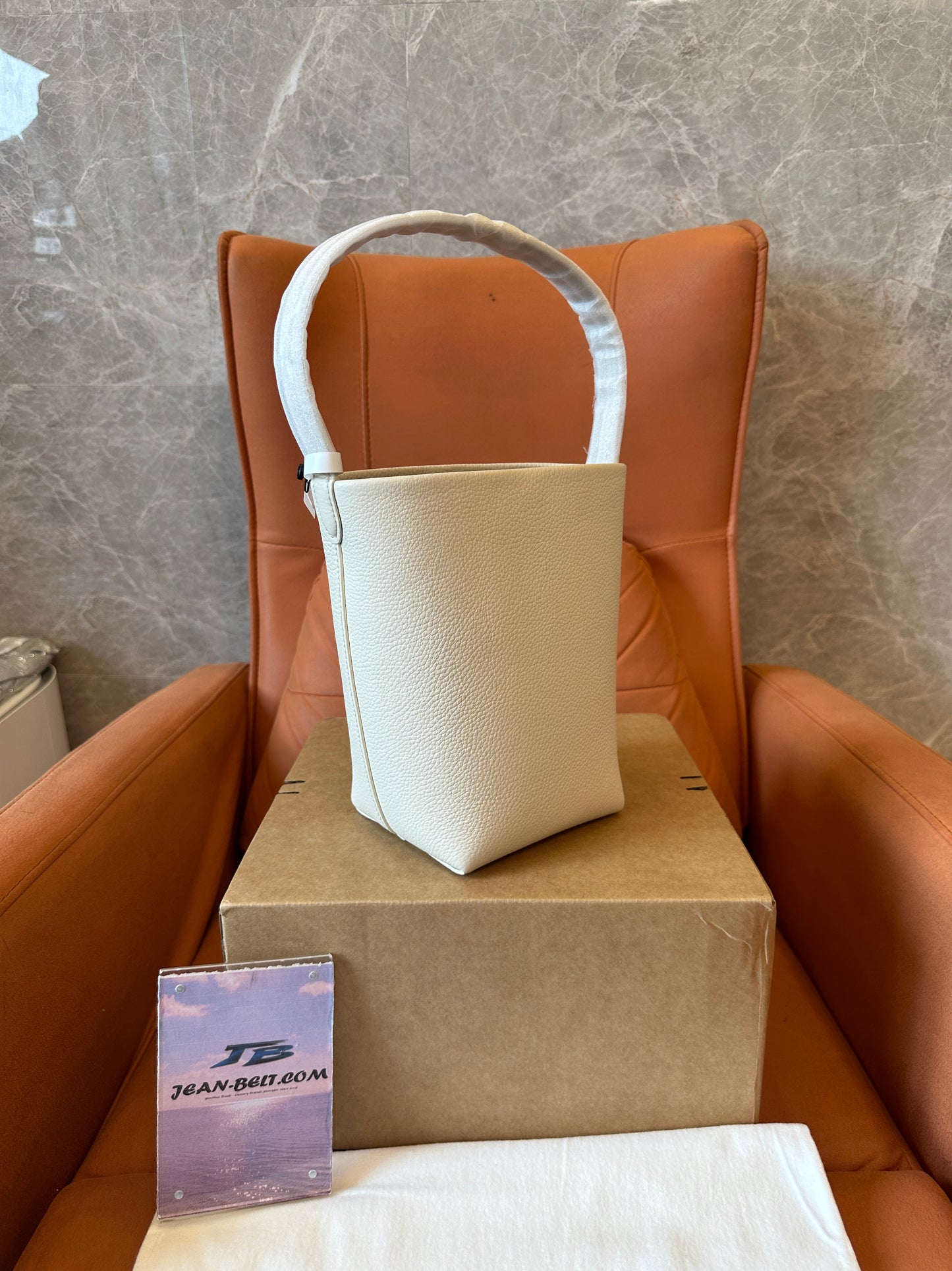 The Row Park Bucket Bag White Pebbled Leather Top Handle Minimalist Luxury Handbag