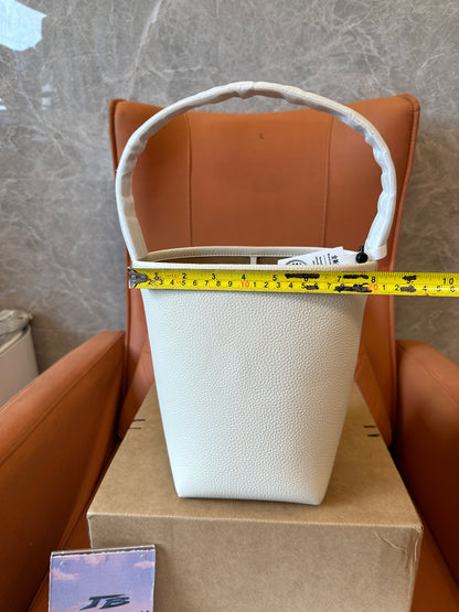 The Row Park Bucket Bag White Pebbled Leather Top Handle Minimalist Luxury Handbag