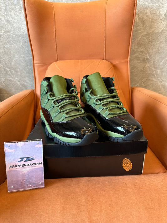 Air Jordan 11 Low Olive Green Black Patent Leather Basketball Sneakers