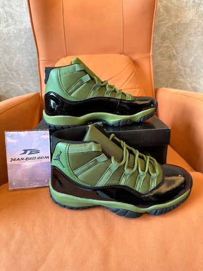 Air Jordan 11 Low Olive Green Black Patent Leather Basketball Sneakers