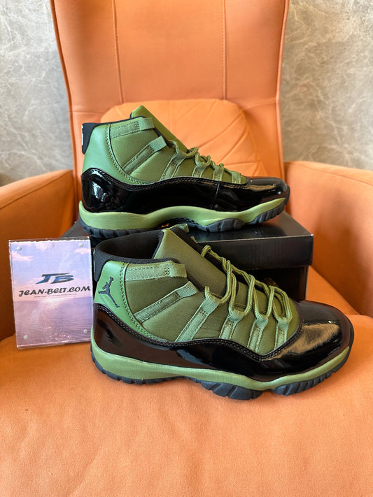 Air Jordan 11 Low Olive Green Black Patent Leather Basketball Sneakers